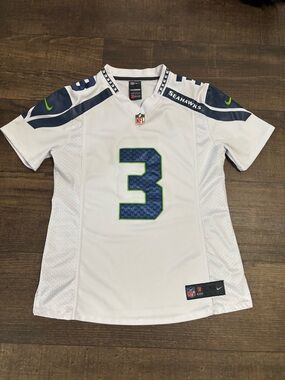 Nike NFL White/Blue Seattle Seahawks Russell Wilson #3 Size S